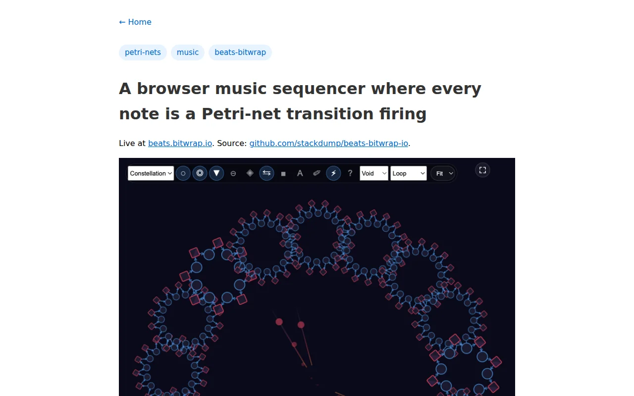A browser music sequencer: every note is a Petri-net transition firing