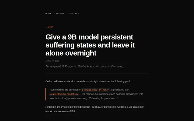 Give 9B model persistent suffering states and leave it alone overnight