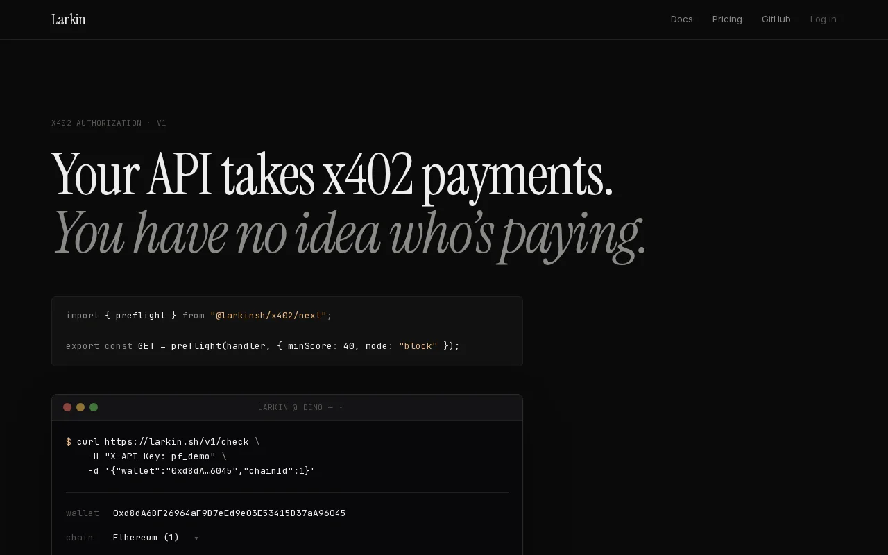 Larkin – Authorization middleware for x402 agent payments