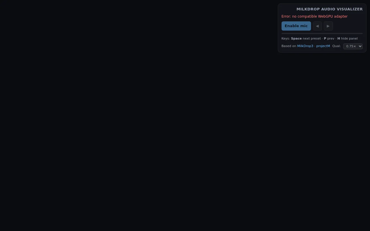 Milkdrop Visualizations with WASM+WebGPU [TW: flashing lights]