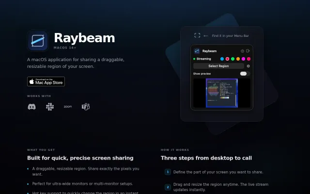 Raybeam – Improved screen sharing for macOS