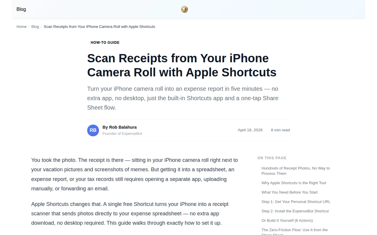 Free Apple Shortcut that scans receipts to a Google Sheet