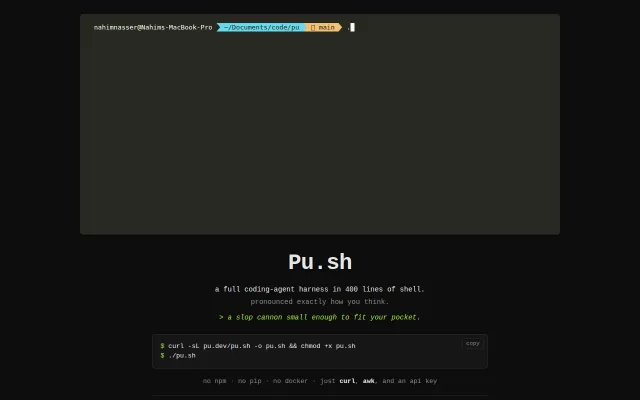 Pu.sh – a full coding-agent harness in 400 lines of shell