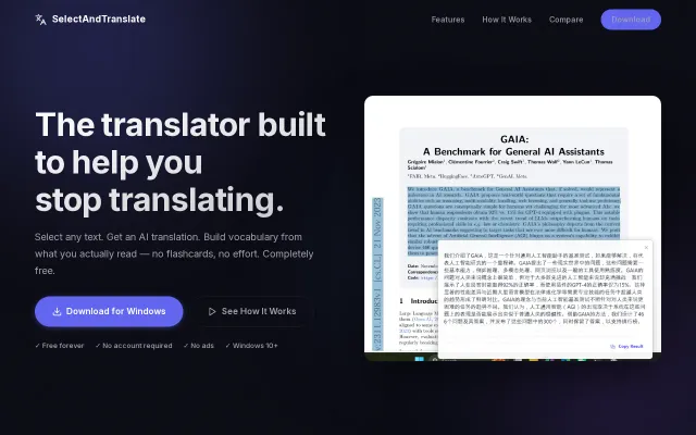 SelectAndTranslate – Build vocabulary from anything you read (free)