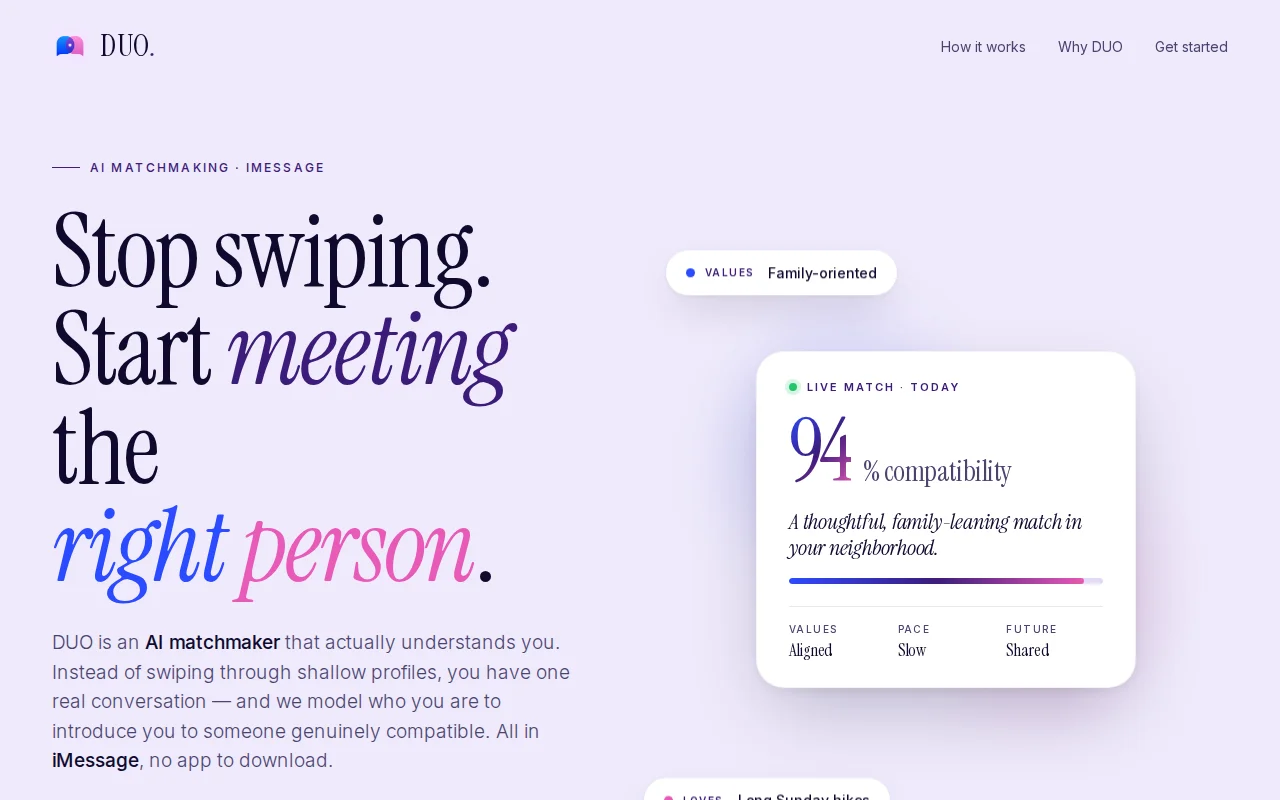 Duo – AI Matchmaking over iMessage