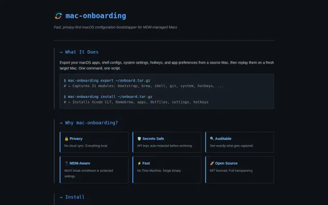 Fast, privacy-first macOS configuration bootstrapper for (MDM) Macs