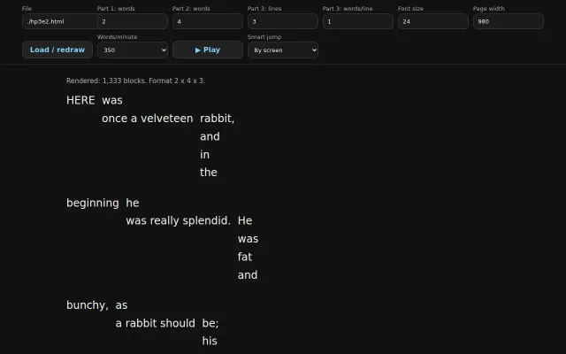 Three-step Reader an experimental visual layout for speed reading books