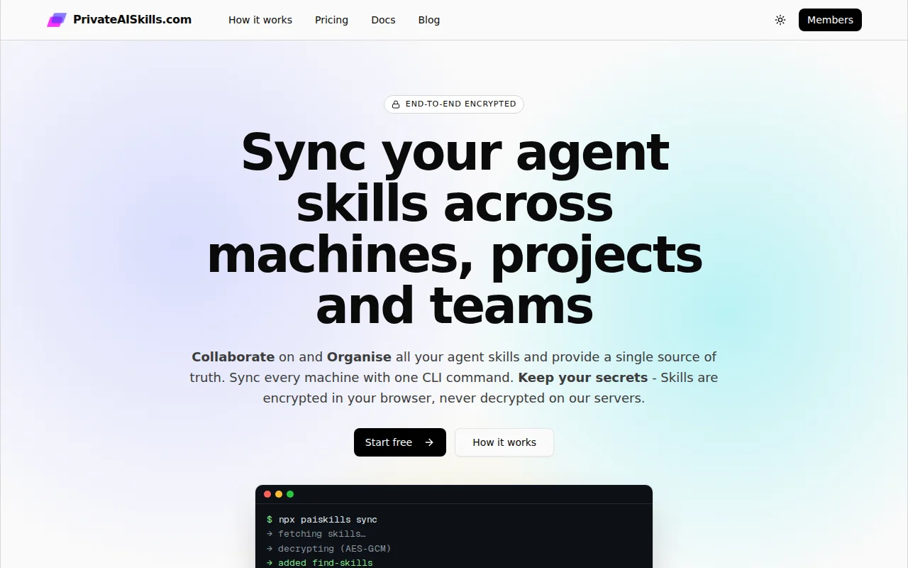 Sync agent skills across devices, projects or teams