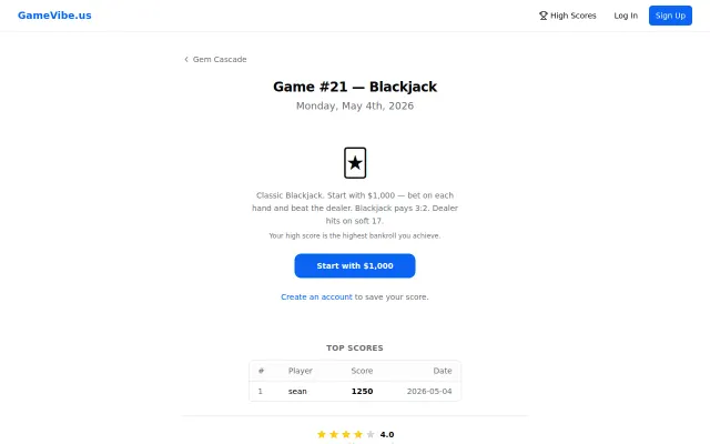 Vibe-coding video games with Claude (Day 21: Blackjack)