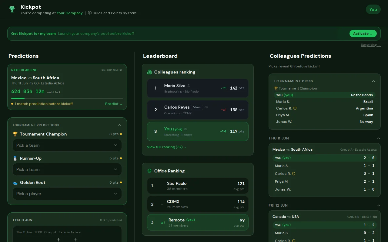 I built a Slack-native World Cup prediction pool for distributed teams