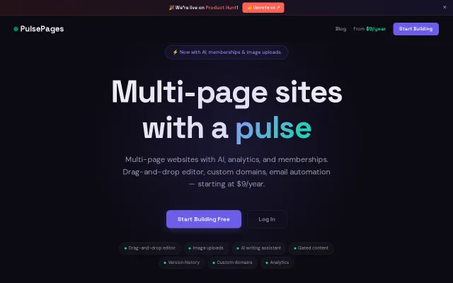 PulsePages – Multi-page websites for $9/year (Carrd alternative