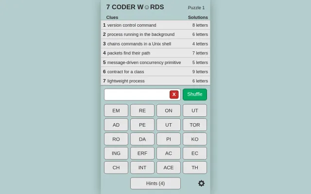 A word puzzle web game for programmers