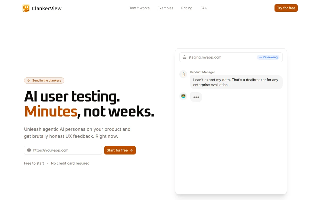 ClankerView – AI agents browse your web app and give UX feedback