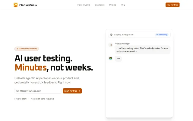 ClankerView – AI agents browse your web app and give UX feedback