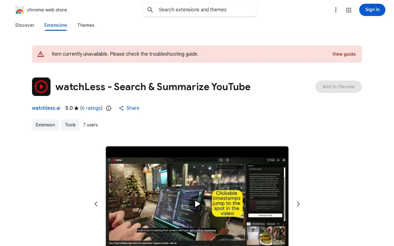 WatchLess – search inside a YouTube video and get timestamped answers