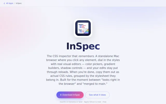 InSpec – A standalone CSS editor for live web pages