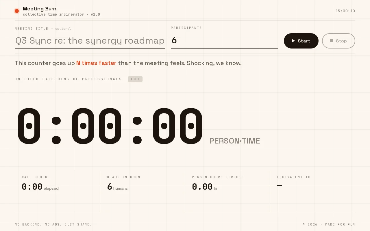 A live counter of human lifetime burned in your meetings