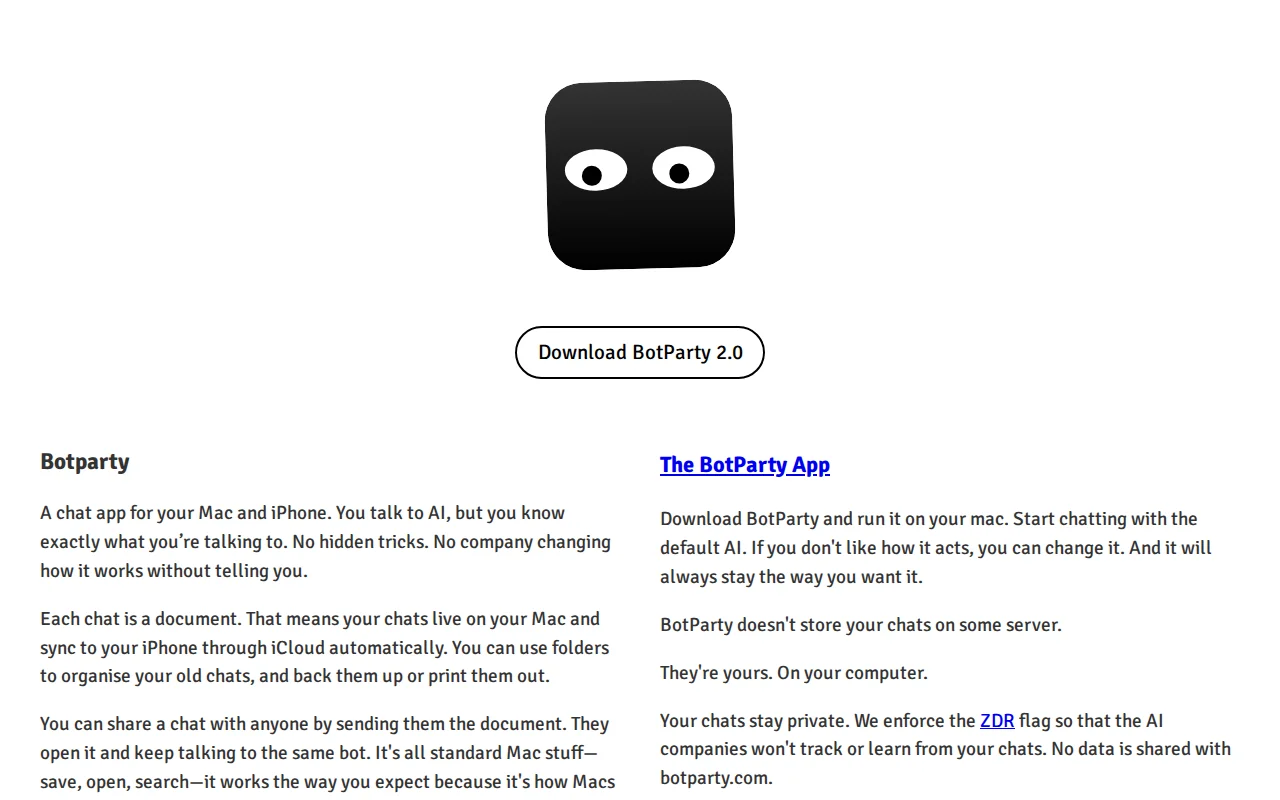 BotParty, a native macOS chat app where conversations are documents