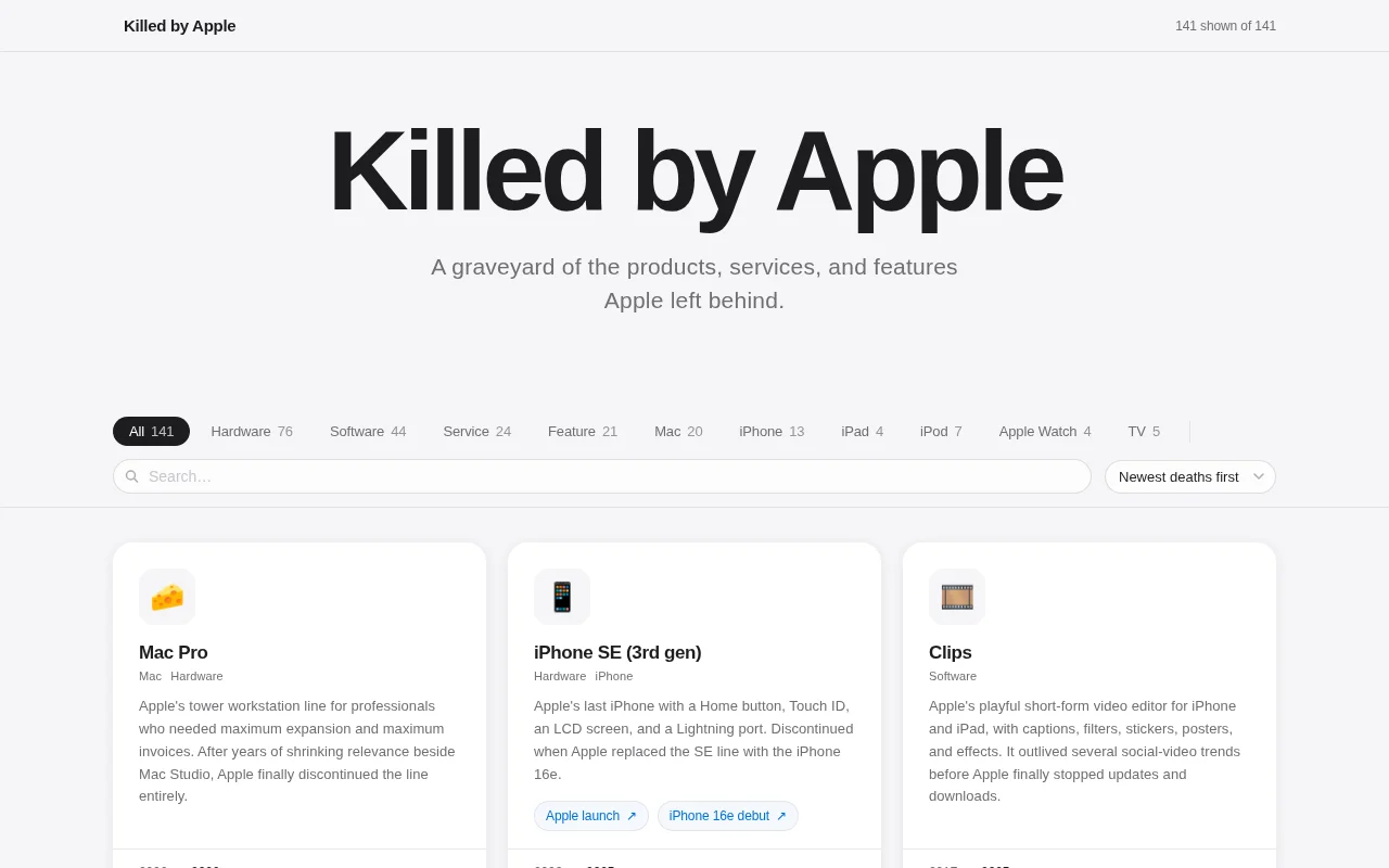 Killed by Apple – a graveyard of discontinued Apple products