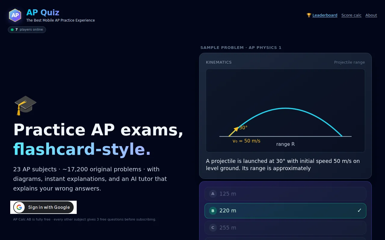 AP-quiz.com – 23 AP subjects, practice AP on the go