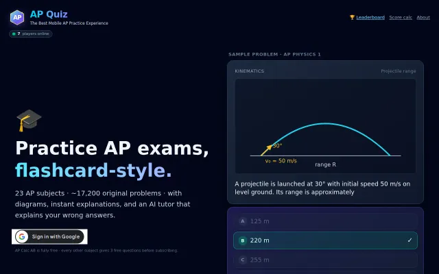 AP-quiz.com – 23 AP subjects, practice AP on the go