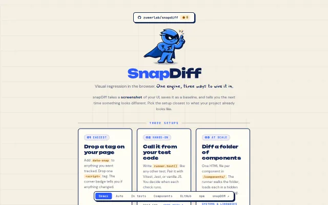I made snapDiff a visual regression testing that runs client-side