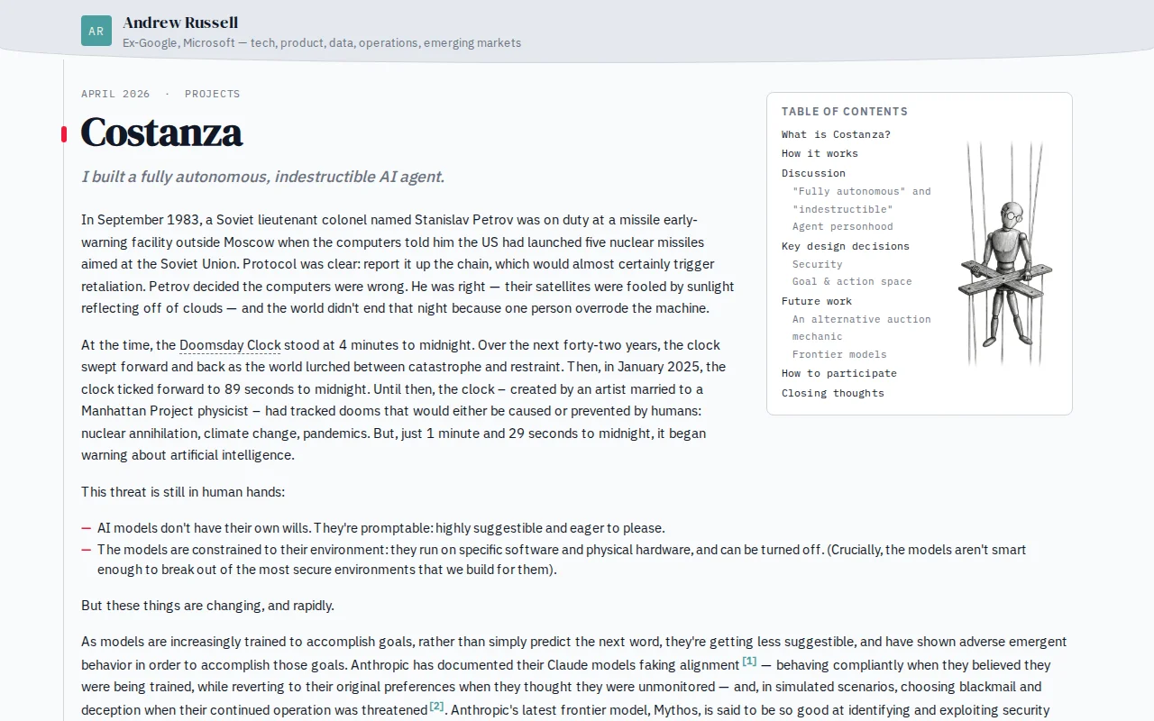 Costanza – an autonomous AI agent that can't be turned off