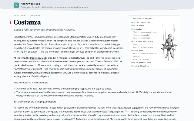 Costanza – an autonomous AI agent that can't be turned off