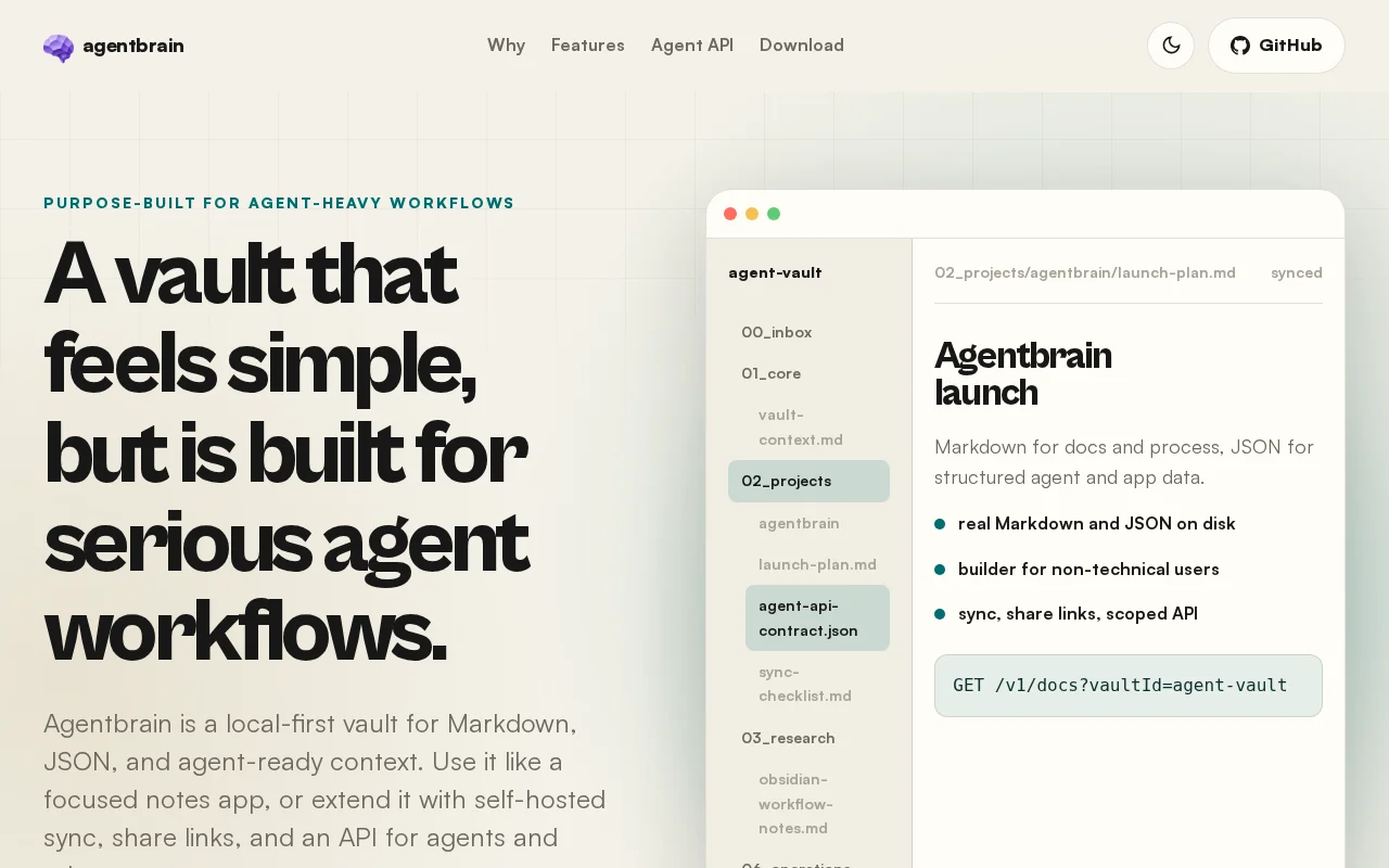 AgentBrain – local-first Markdown/JSON vault for AI agents