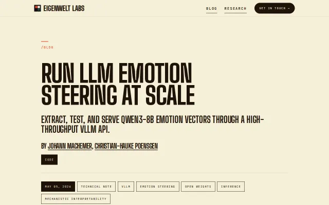 Try out emotion steering of LLMs here