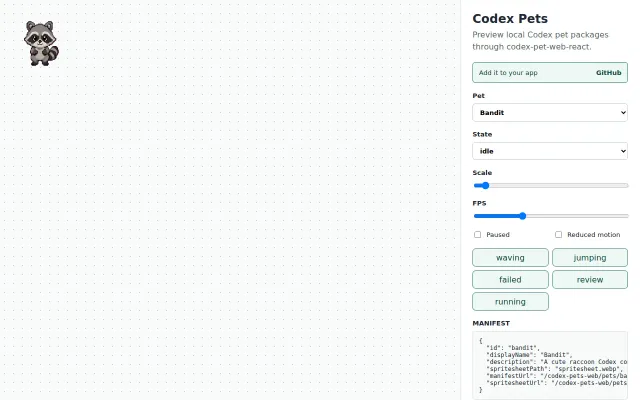 Codex Pets – tiny animated pets for web apps