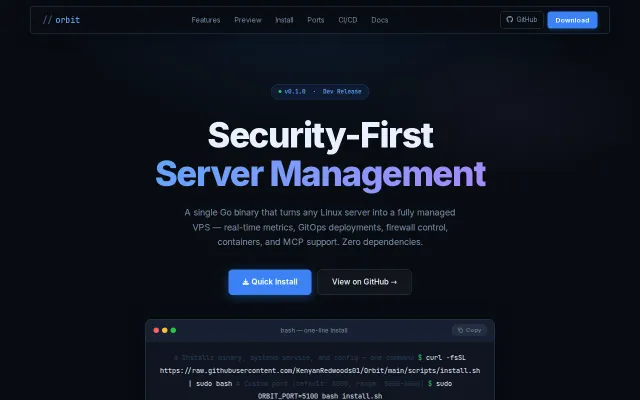 Orbit – open-source server panel in Go with security plugins