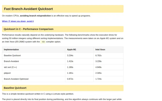 Avoiding "if" makes Quicksort faster