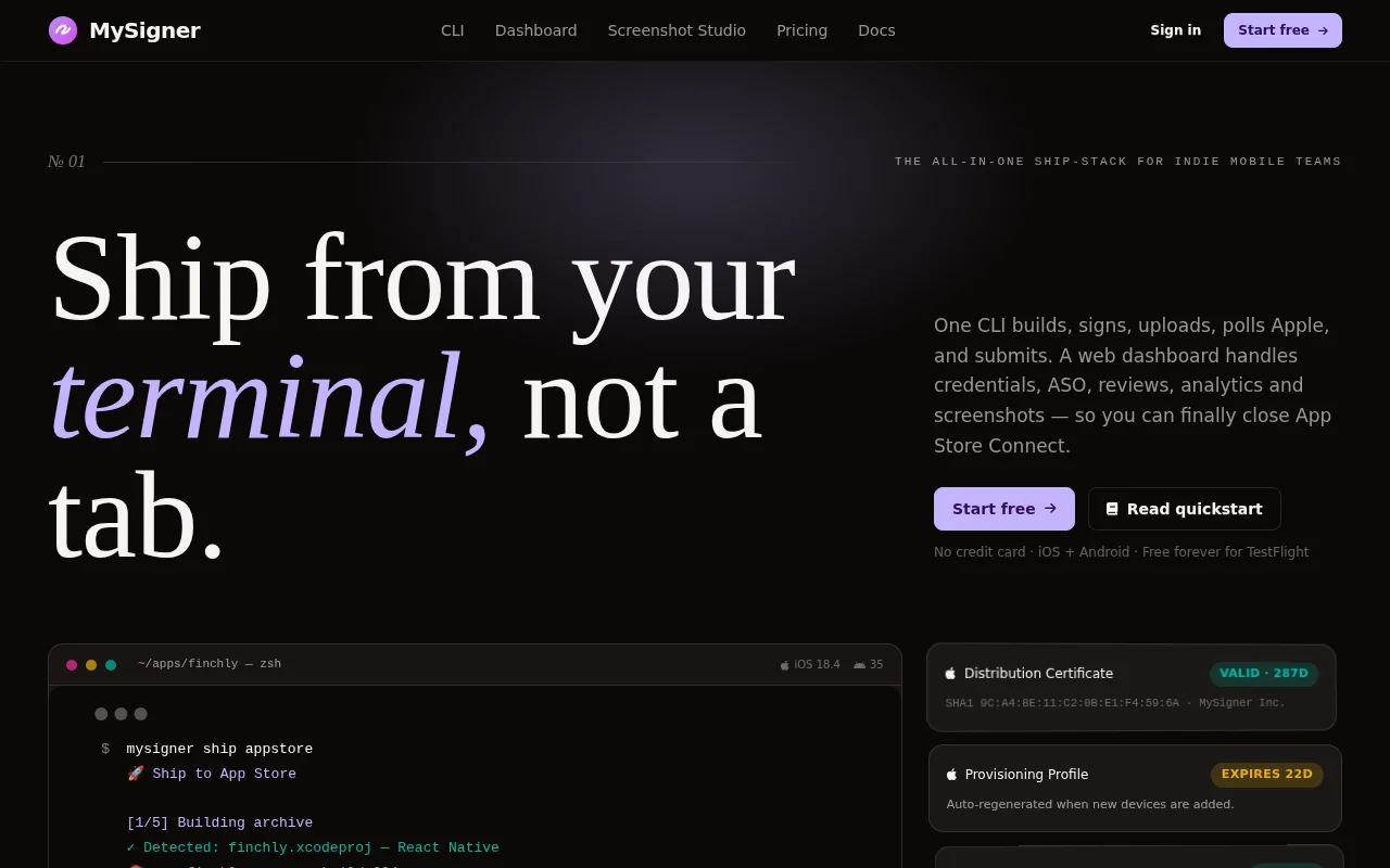 MySigner – Ship iOS and Android apps with one command