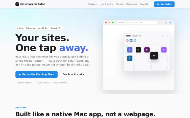 Essentials for Safari – Arc-style Essentials panel