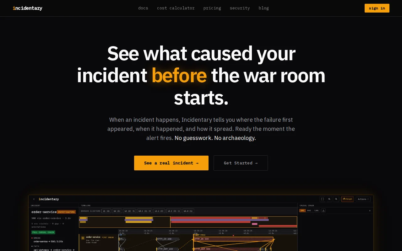 An OTel exporter that posts the cause to your incident channel