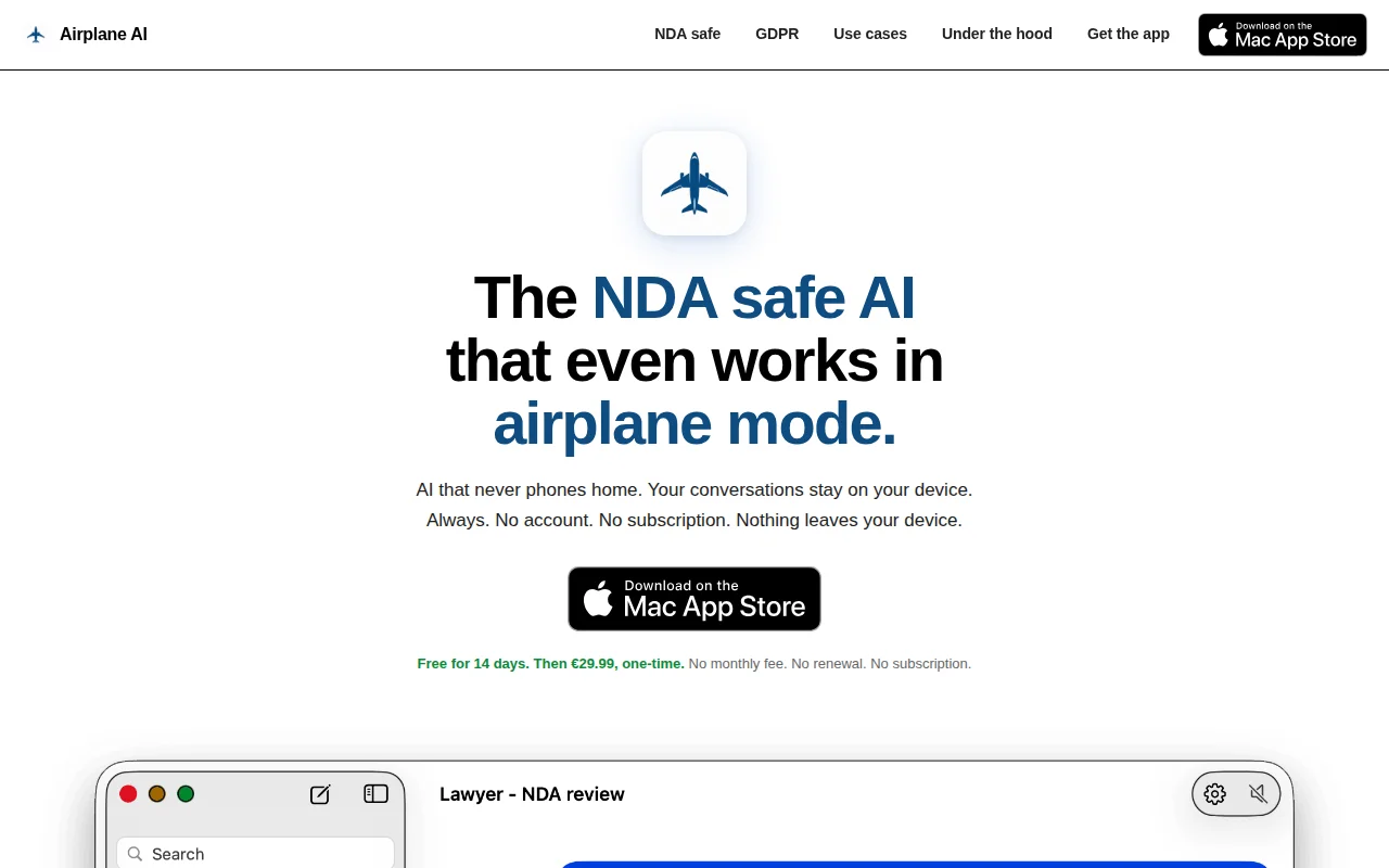 Airplane AI – Local NDA Safe AI Powered by Gemma