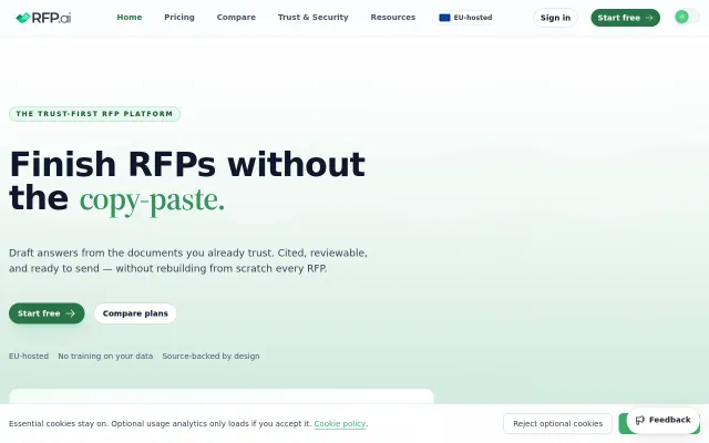 Rfp.ai – answer RFPs from approved docs, with source citations
