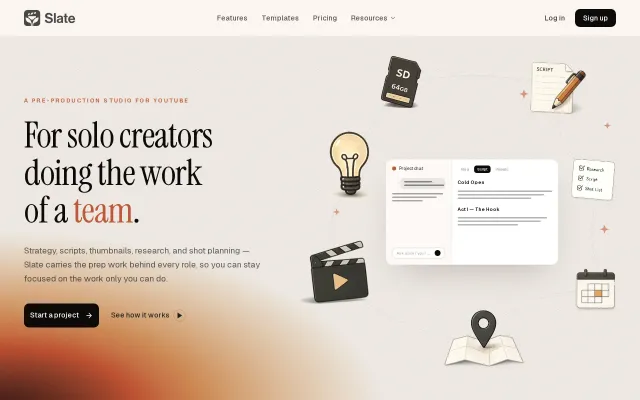 Slate – agentic pre-production studio for solo Youtubers