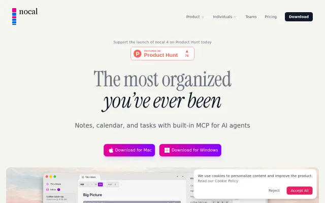nocal is a calendar that turns your week into a workspace