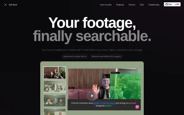 Show HN:Edit Mind – local AI search for your video library