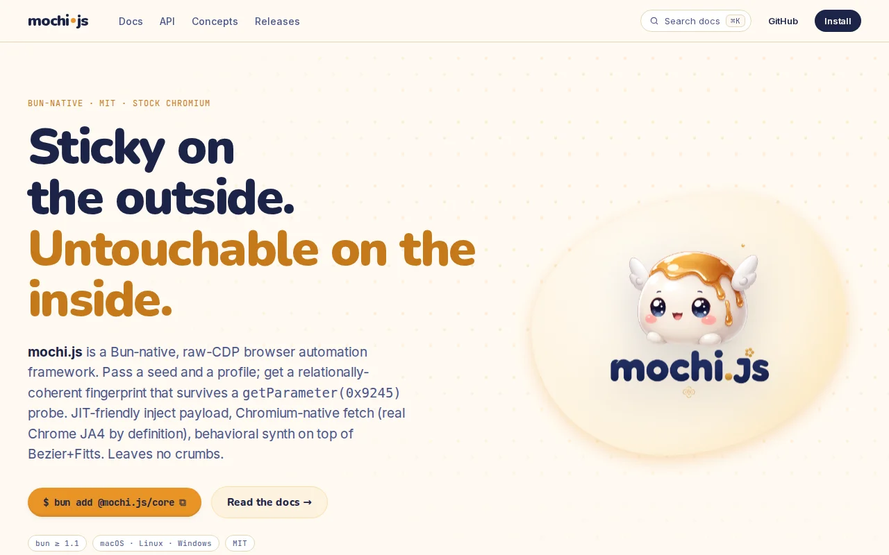Mochi.js: bun-native high-fidelity browser automation library