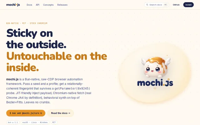 Mochi.js: bun-native high-fidelity browser automation library