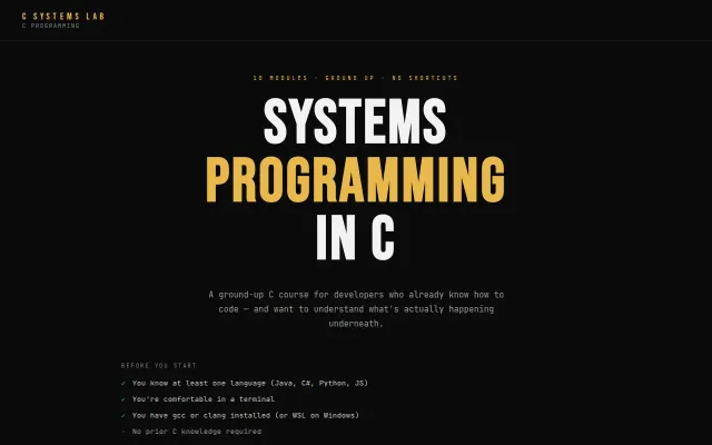 Free C course called "C Systems Lab"