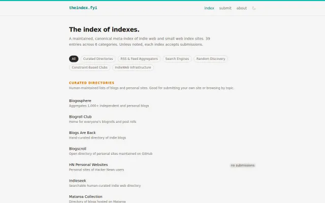 An index of indie web/blog indexes
