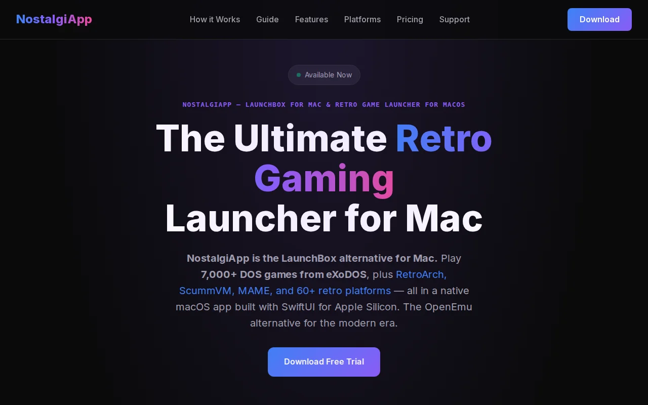 NostalgiApp – A LaunchBox-style game launcher for macOS
