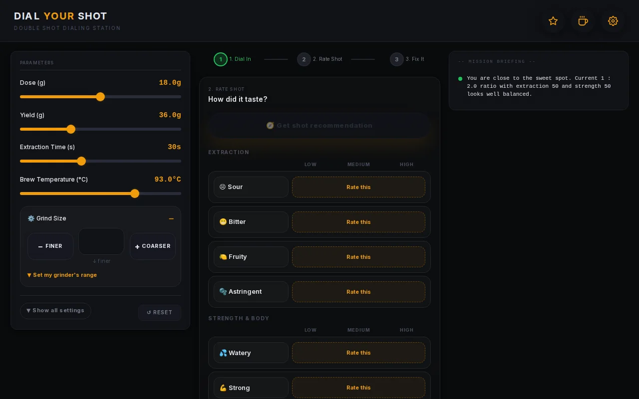 DialYourShot – interactive espresso parameter tool