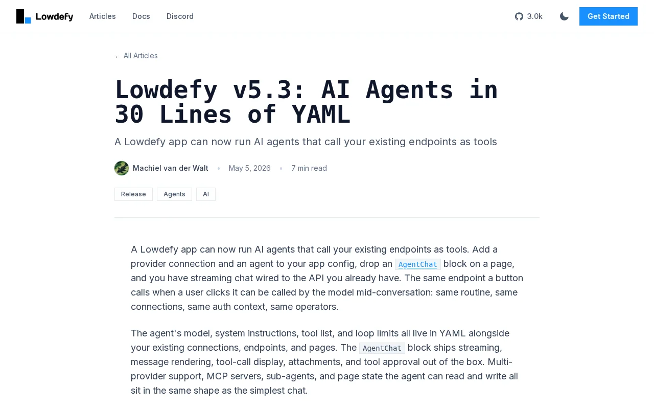 AI Agents in 30 Lines of YAML: Lowdefy v5.3