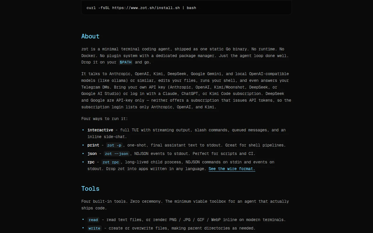 Zot coding agent now supports DeepSeek