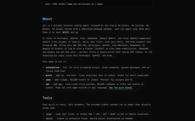 Zot coding agent now supports DeepSeek